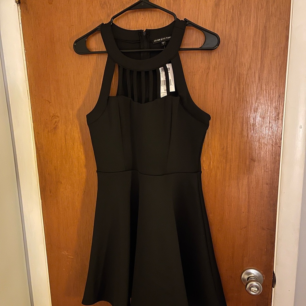 Black cage front mini dress